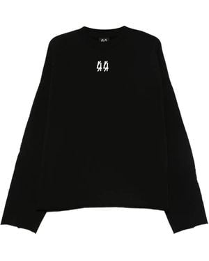 44 Label Group Logo-Embroidered Frayed-Edge Jumper - Black