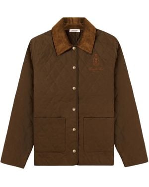 Sporty & Rich Logo-Embroidered Quilted Jacket - Brown