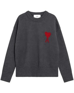 Ami Paris Ami De Coeur Cotton Sweater - Gray