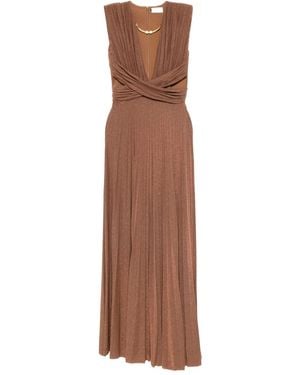 Elisabetta Franchi Plissiertes Maxikleid mit überkreuztem Ausschnitt - Braun