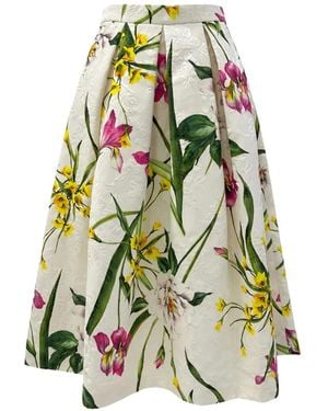 Lunatica Milano Aline T Jardin Midi-Rok Met Bloemenprint En Jacquard - Wit