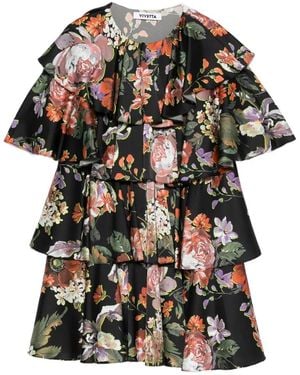 Vivetta Ruffled Floral-Print Mini Dress - Black