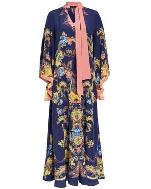 Etro Paisley-Print Pussy-Bow Maxi Dress - Blue