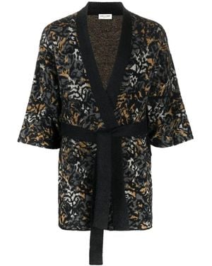 Saint Laurent Leopard-Knit Cardigan - Black