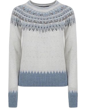 Ermanno Scervino Pullover Mit Mehrfarbigem Strickmuster Und Kristallen - Blau