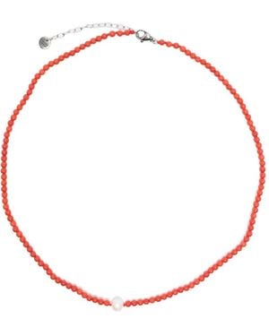 COLLANINE COLORATE Beaded Pearl-Detail Necklace - Orange