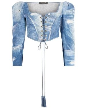 Roberto Cavalli Patchwork-Effect Corset Top - Blue