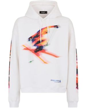 DSquared² Graphic-Print Drawstring Cotton Hoodie - White