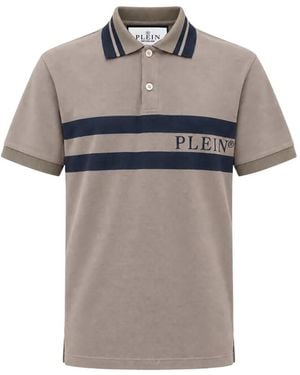 Philipp Plein Polo Con Logo Y Rayas - Gris