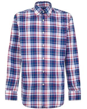 Paul & Shark Check-Print Long-Sleeve Shirt - Blue