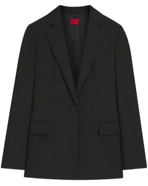 HUGO Single-Breasted Notched-Lapels Blazer - Black