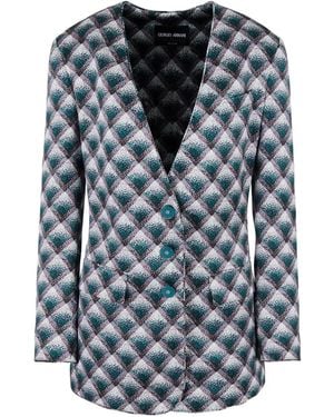 Giorgio Armani Geometric-Pattern Single-Breasted Blazer - Green