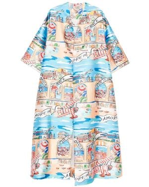 ALESSANDRO ENRIQUEZ Graphic-Print Wide-Sleeve Coat - Blue