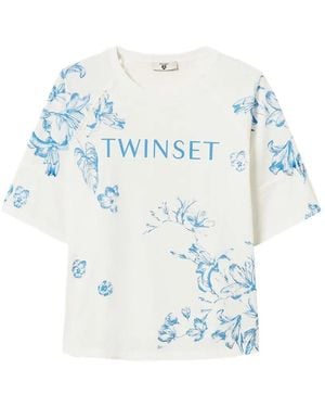 Twinset Floral-Print T-Shirt - Blue