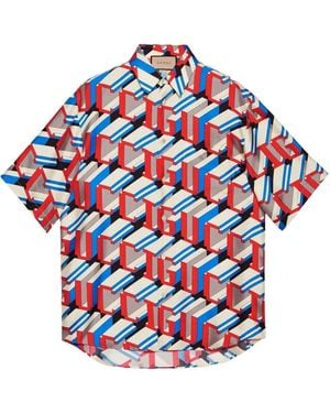 Gucci Logo-Print Silk Shirt - Red