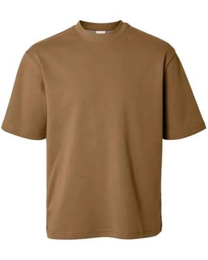 SELECTED Crew-Neck T-Shirt - Brown