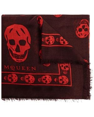 McQueen Sciarpa Con Frange E Motivo Teschio - Rosso