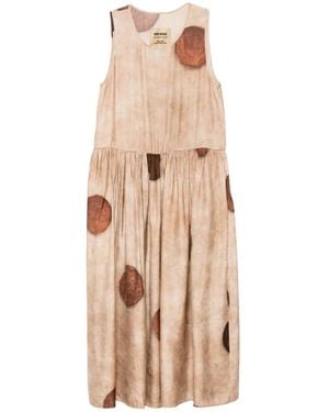 Uma Wang Ardal Print Gathered Midi Dress - Natural