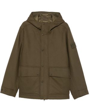Stone Island Hooded Logo-Patch Jacket - Green