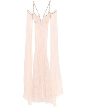 Nissa Crystal-Embellished Open-Back Lace Gown - Pink