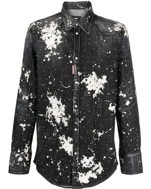 DSquared² Studded Bleach-Effect Denim Shirt - Black