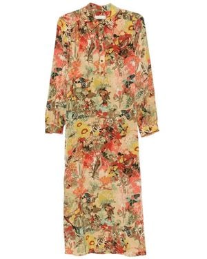 Momoní Robe Mi-Longue En Soie À Fleurs - Metallic