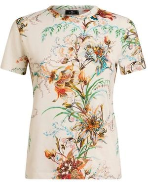 Etro Cotton Floral-Motif T-Shirt - White
