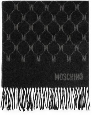 Moschino Cashmere Scarf With Monogram - Black
