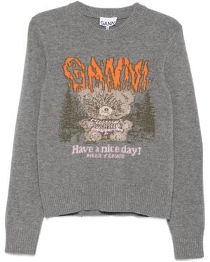 Ganni Teddy Wool Crewneck Sweater - Gray