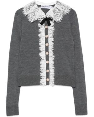 Self-Portrait Lace-Trimmed Cardigan - Grey