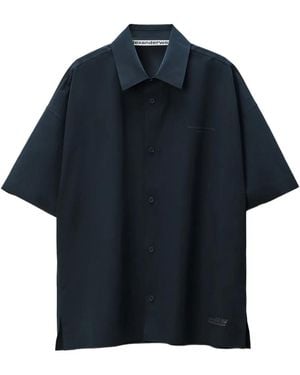 Alexander Wang Laser-Cut Logo Button-Up Shirt - Blue