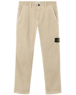 Stone Island Logo-Patch Garment-Dyed Trousers - Natural