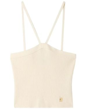 Sandro Ribbed-Knit Cropped Top - White