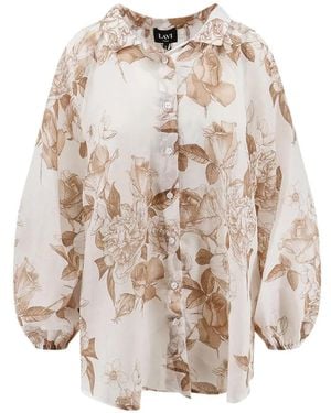 LAVI COUTURE Afrodite Floral-Print Puff-Sleeve Shirt - Natural