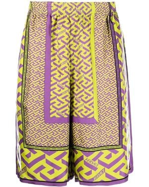 Versace La Greca-Print Silk Shorts - Multicolour