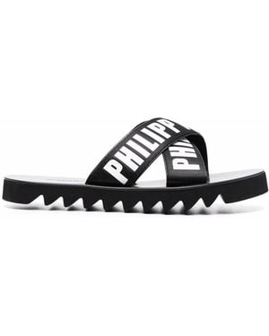 Philipp Plein Tm Gummy Leather Slides - Black