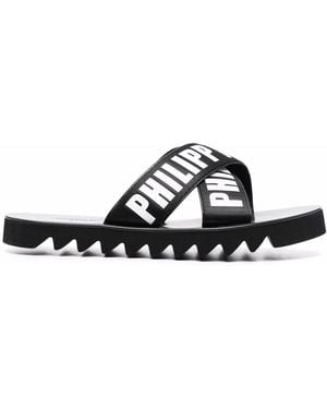 Philipp Plein Tm Gummy Leren Slippers - Zwart