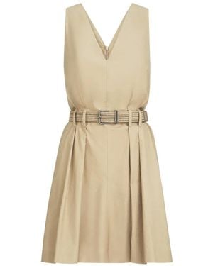 Brunello Cucinelli Belted V-neck mini dress - Natur
