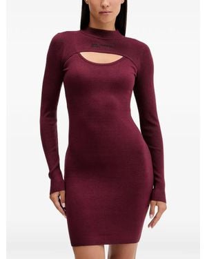 KARL LAGERFELD Cut-Out Ribbed-Knit Mini Dress - Red