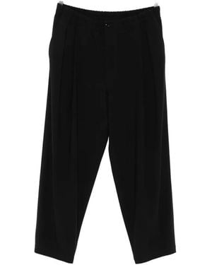 Giorgio Armani Elasticated-Waistband Straight-Leg Trousers - Black