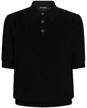 Dolce & Gabbana Perforated Cotton Polo Shirt - Black