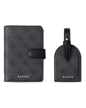 Guess Monogram-Print Luggage Tag And Passport Holder Set - Black