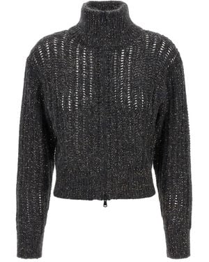 Brunello Cucinelli Lurex-detail zip-up cardigan - Schwarz