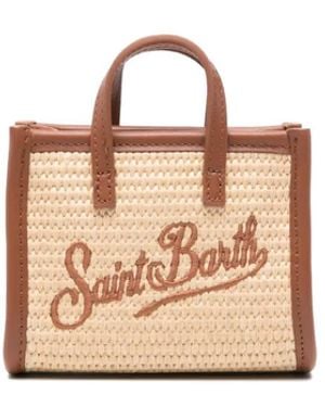 MC2 Saint Barth Micro Vivian Logo-Embroidered Woven Tote Bag - Pink