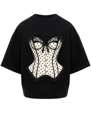 Hamza T-Shirt Mit Corsagenprint Und Polka Dots - Schwarz
