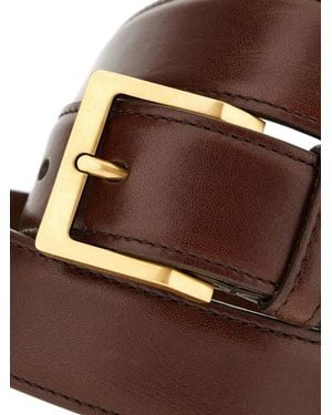Saint Laurent Leather-Tone Buckle Belt - Brown