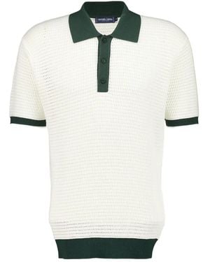 Frescobol Carioca V-Neck Crochet Polo Shirt - White