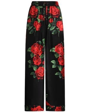 Dolce & Gabbana Vanity Seidenhose Mit Rosen-Print - Rot