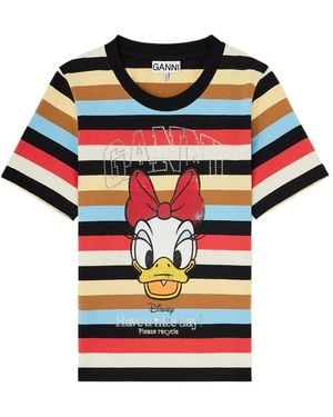 Ganni Graphic-Print Striped T-Shirt - Black