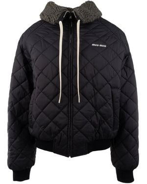 Miu Miu Quilted Shearling-Collar Jacket - Black